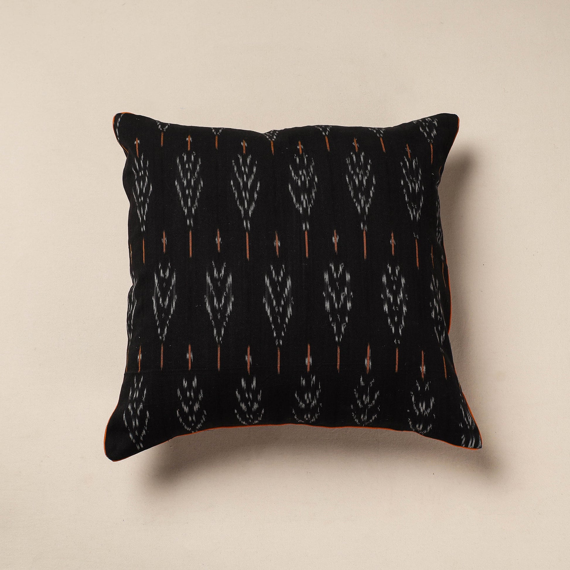 Black - Pochampally Ikat Cotton Cushion Cover (16 x 16 in)