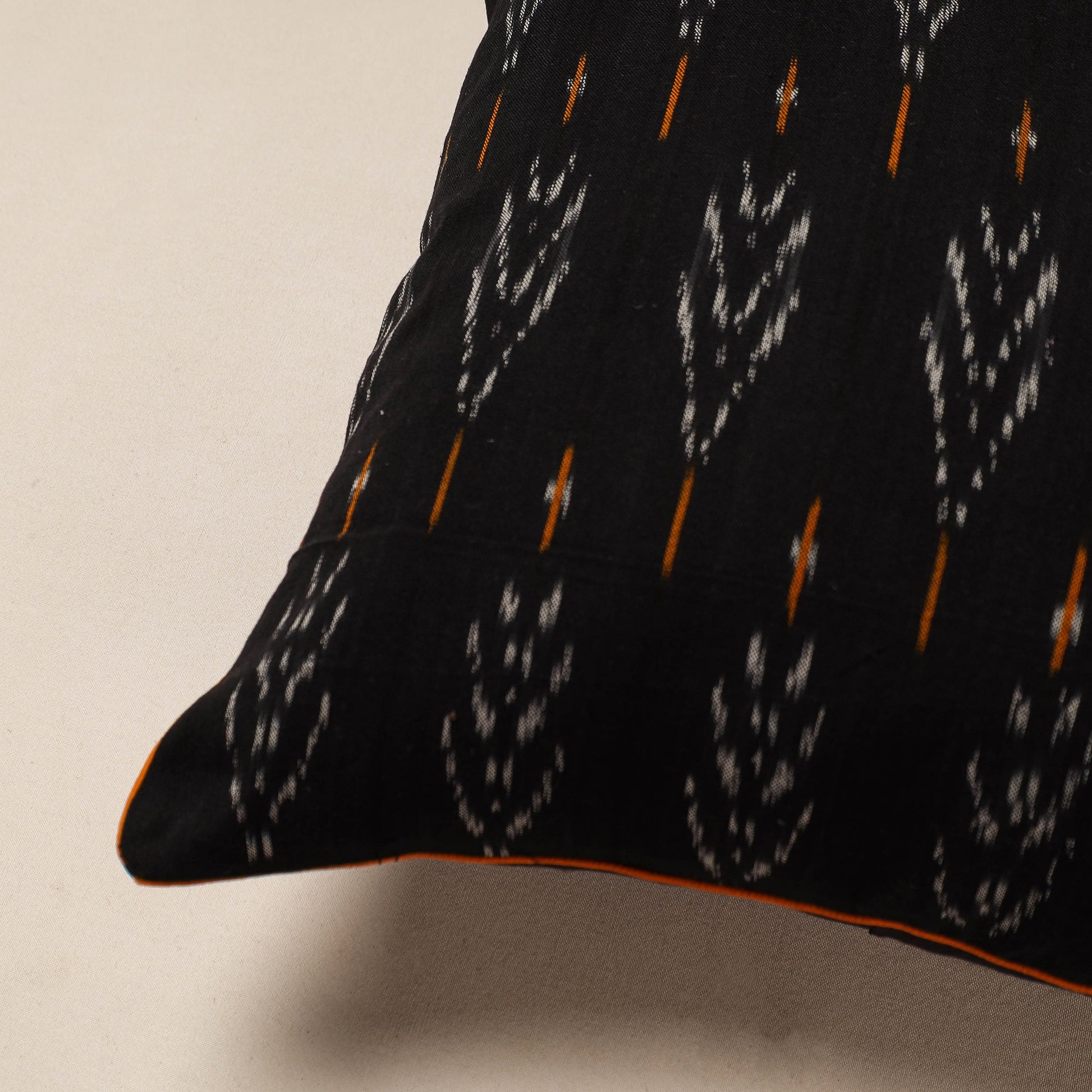 Black - Pochampally Ikat Cotton Cushion Cover (16 x 16 in)