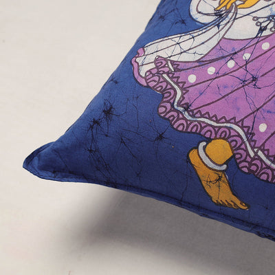 Blue - Hand Batik Printed Cotton Cushion Cover (18 x 18 in)