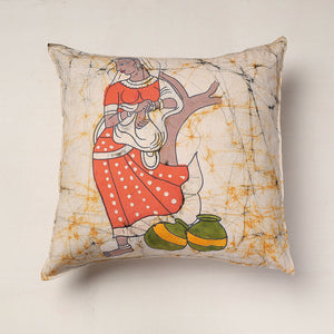 Beige - Hand Batik Printed Pure Cotton Cushion Cover (18 x 18 in)