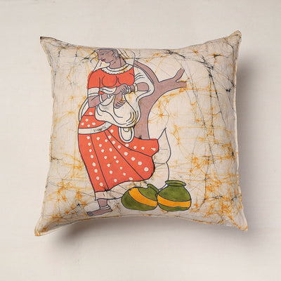 Beige - Hand Batik Printed Pure Cotton Cushion Cover (18 x 18 in)