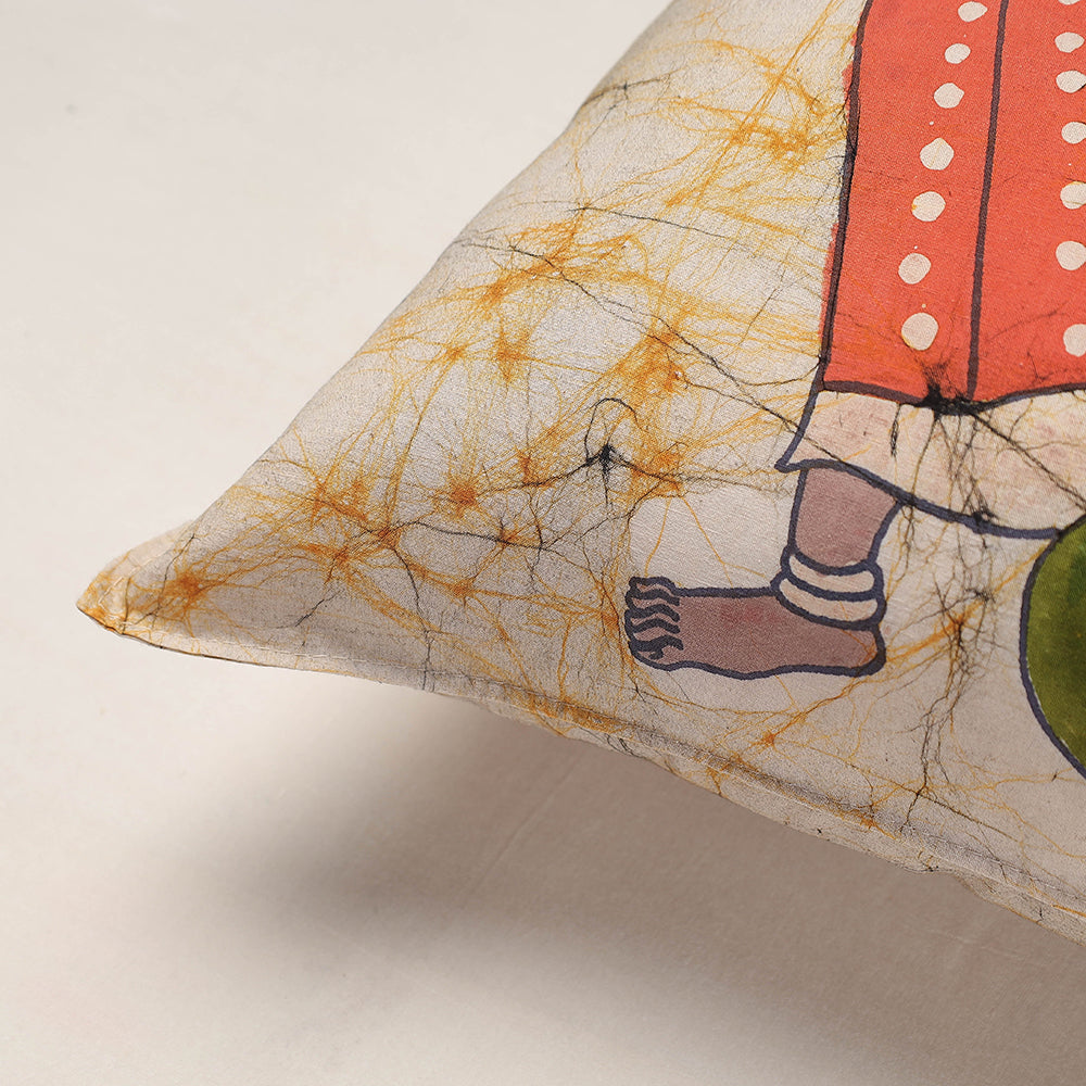 Beige - Hand Batik Printed Pure Cotton Cushion Cover (18 x 18 in)