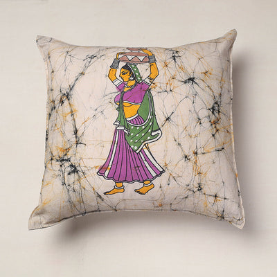 Beige - Hand Batik Printed Cotton Cushion Cover (18 x 18 in)