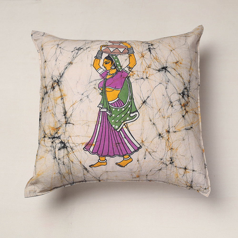 Beige - Hand Batik Printed Cotton Cushion Cover (18 x 18 in)