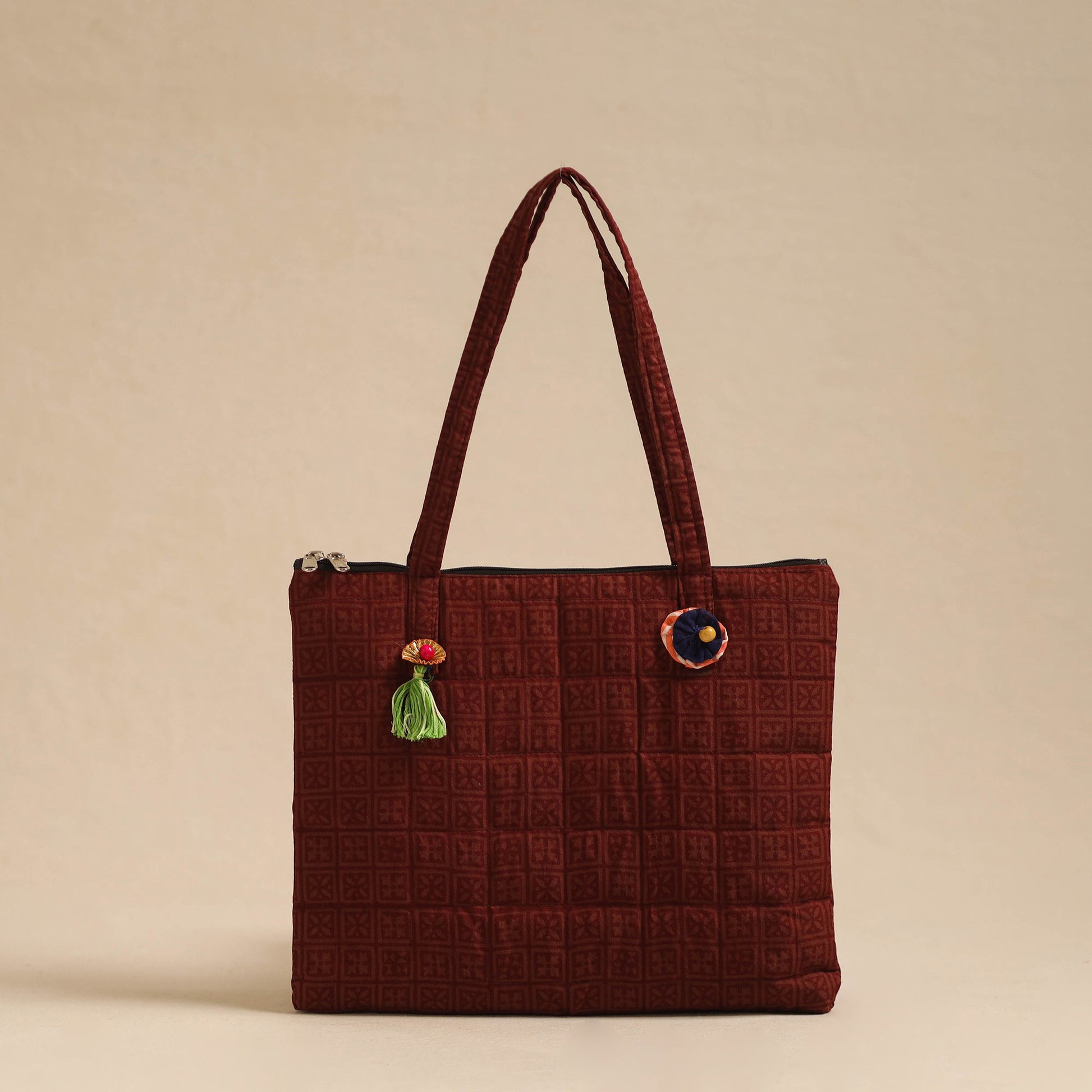 Brown - Handcrafted Quilted Cotton Hand Bag 38
