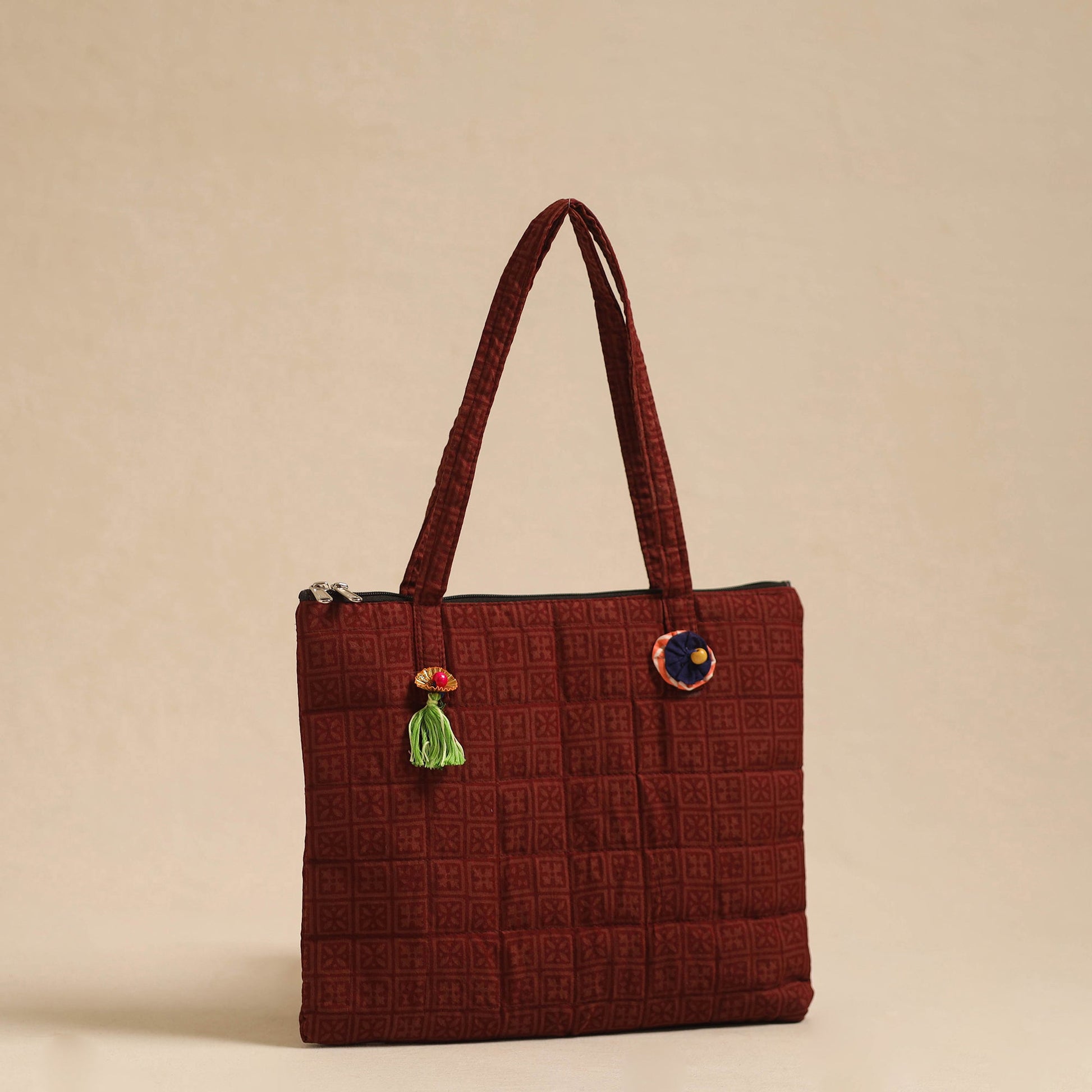 Brown - Handcrafted Quilted Cotton Hand Bag 38