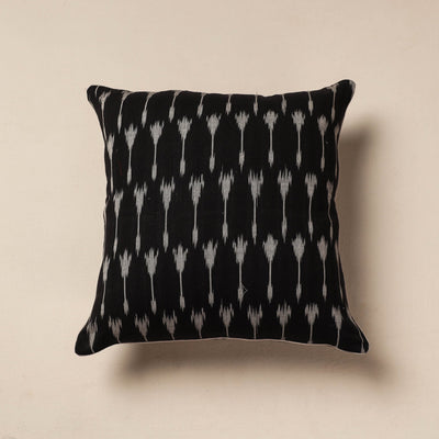 Black - Pochampally Ikat Cotton Cushion Cover (16 x 16 in)