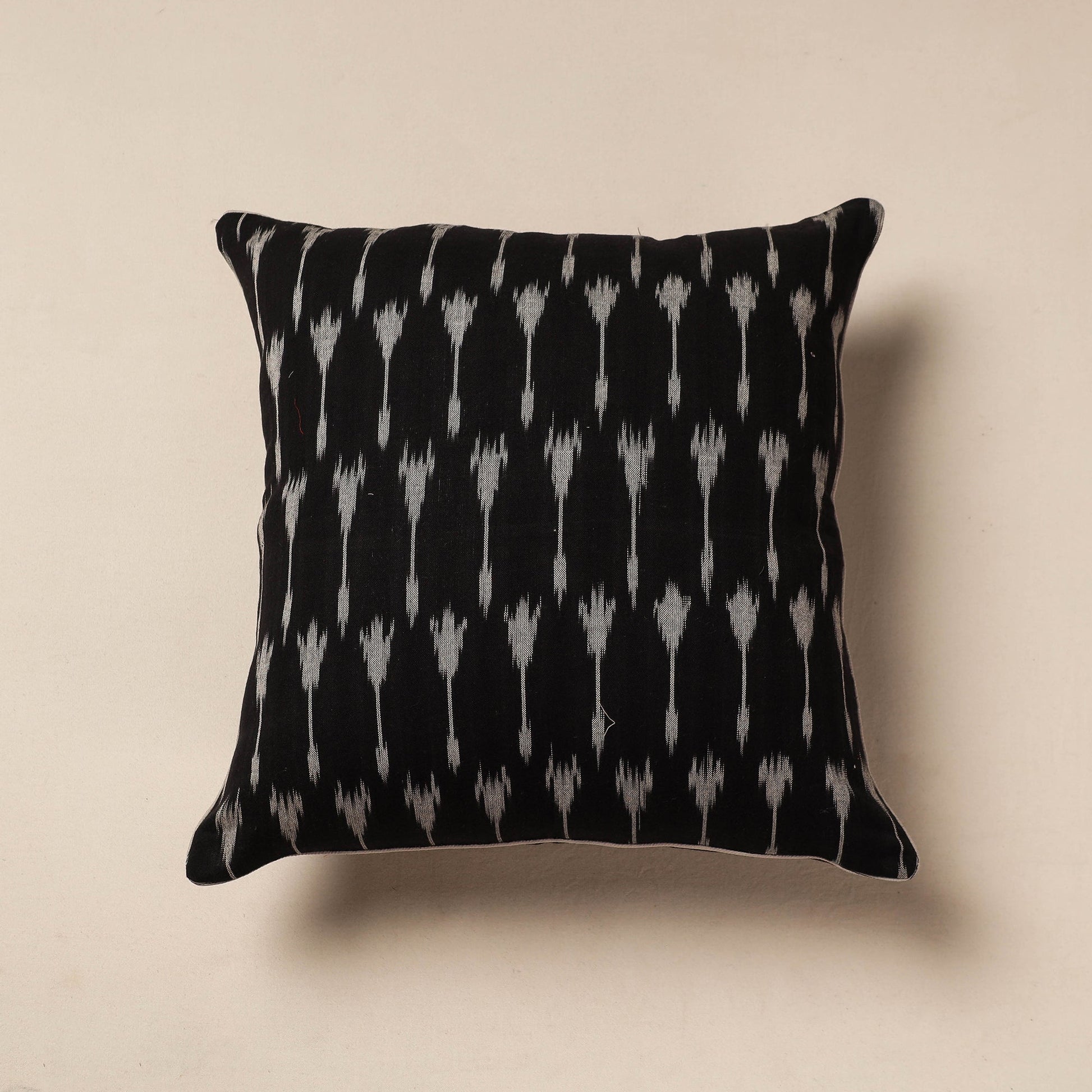 Black - Pochampally Ikat Cotton Cushion Cover (16 x 16 in)