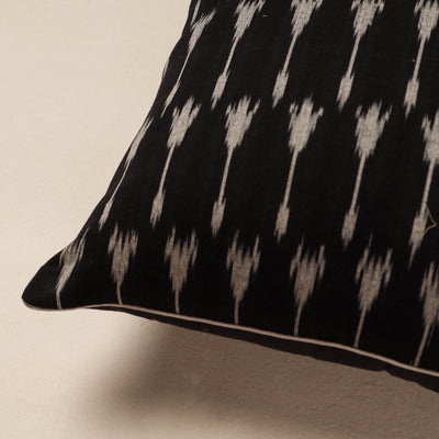 Black - Pochampally Ikat Cotton Cushion Cover (16 x 16 in)