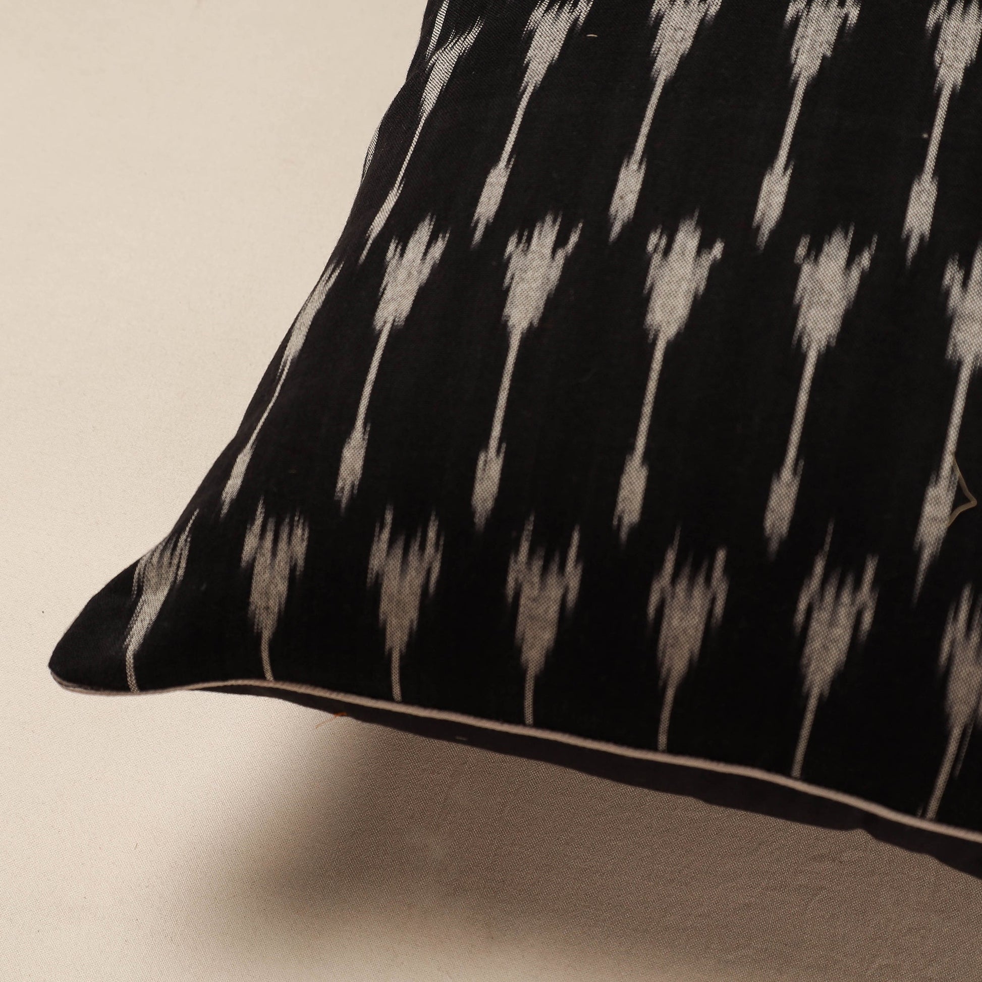Black - Pochampally Ikat Cotton Cushion Cover (16 x 16 in)