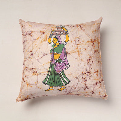 Beige - Hand Batik Printed Cotton Cushion Cover (18 x 18 in)