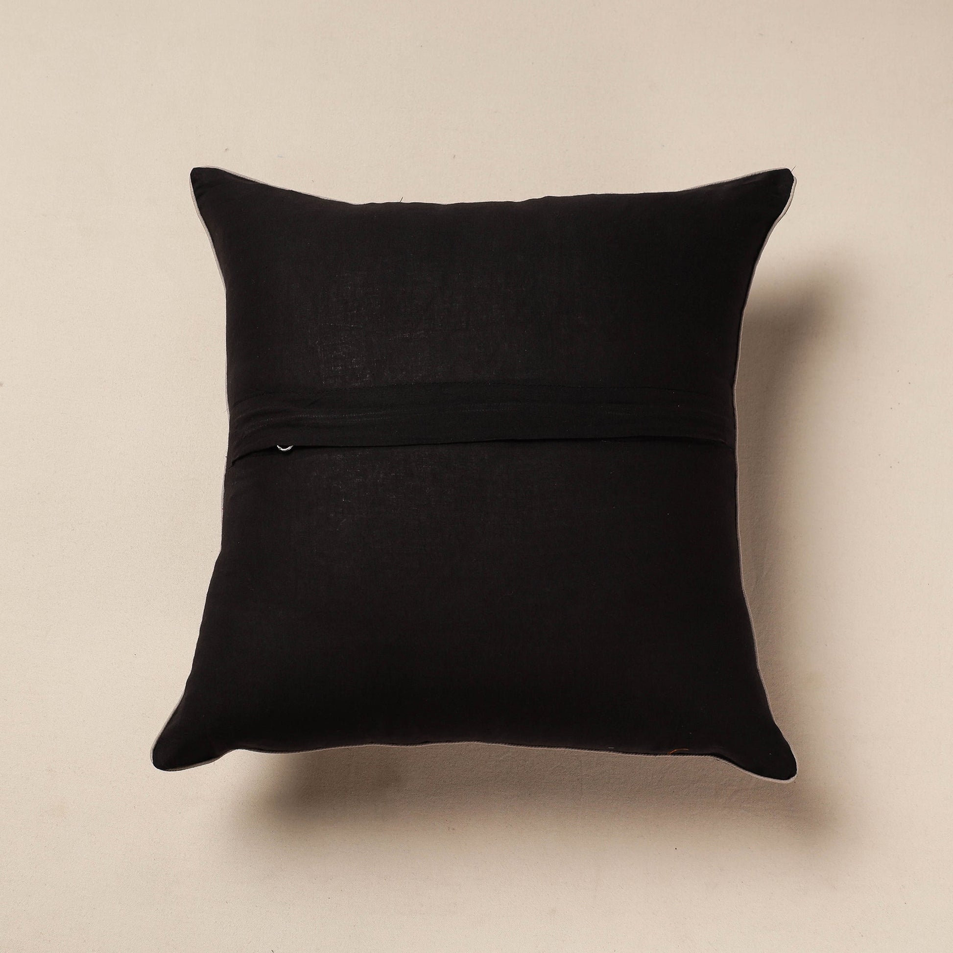 Black - Pochampally Ikat Cotton Cushion Cover (16 x 16 in)