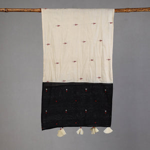 Black - Godavari Jamdani Buti Patchwork Cotton Stole with Tassels