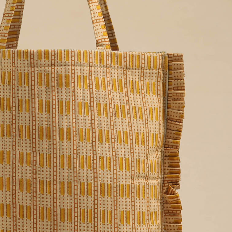 Beige - Handcrafted Cotton Frill Jhola Bag 24