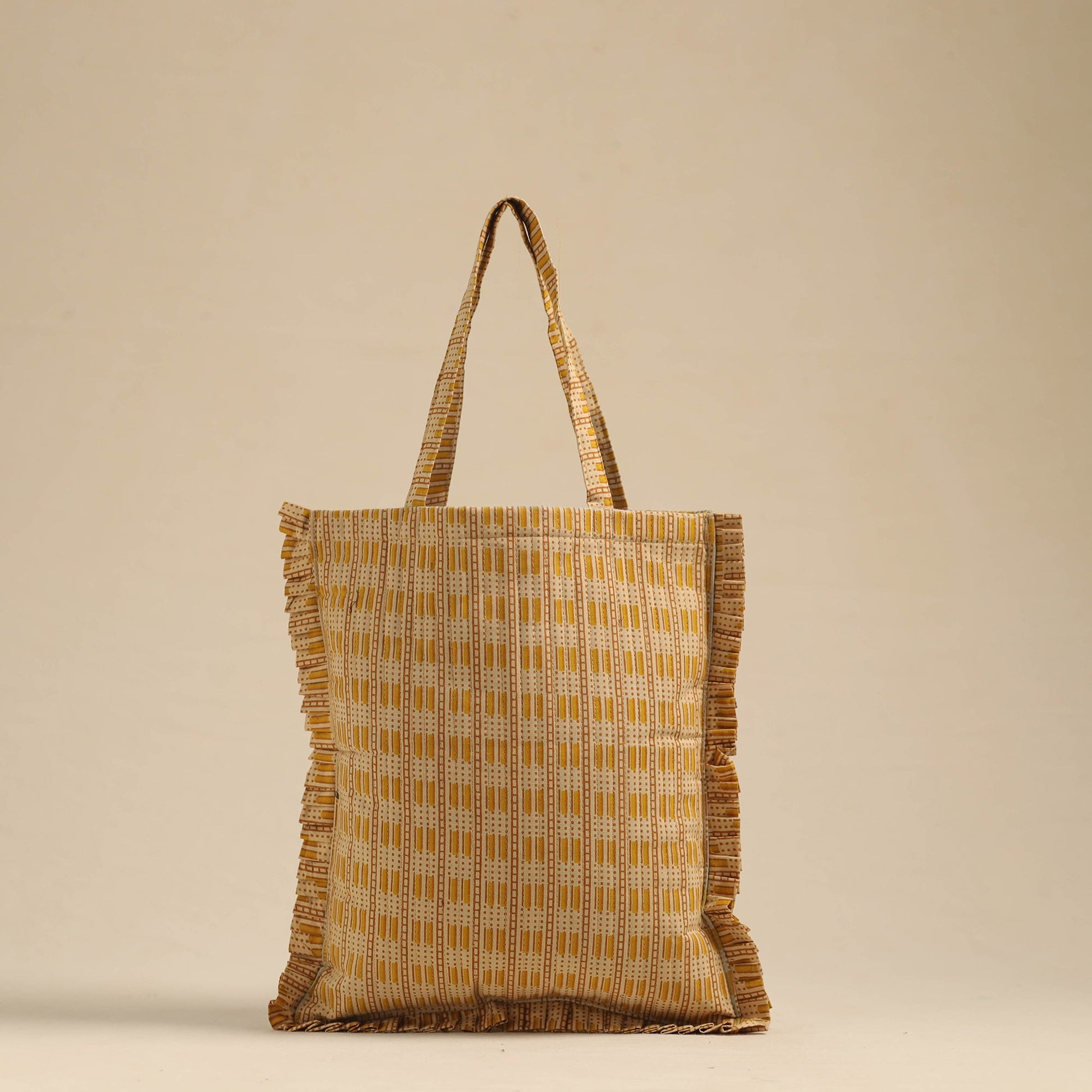 Beige - Handcrafted Cotton Frill Jhola Bag 24