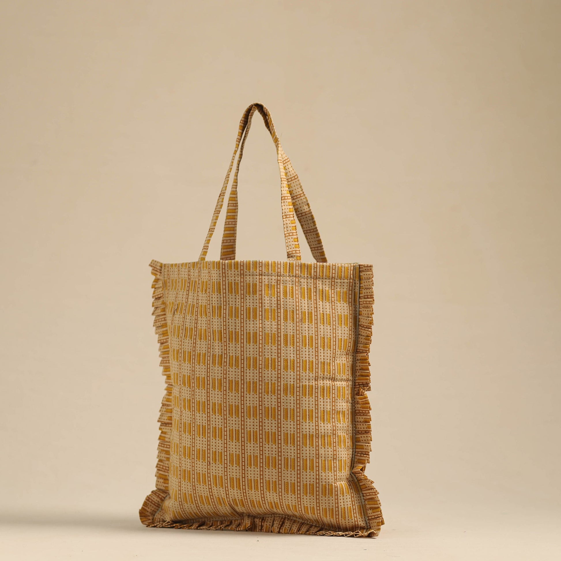 Beige - Handcrafted Cotton Frill Jhola Bag 24