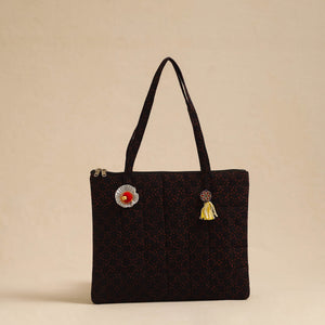 Black - Handcrafted Quilted Cotton Hand Bag 44