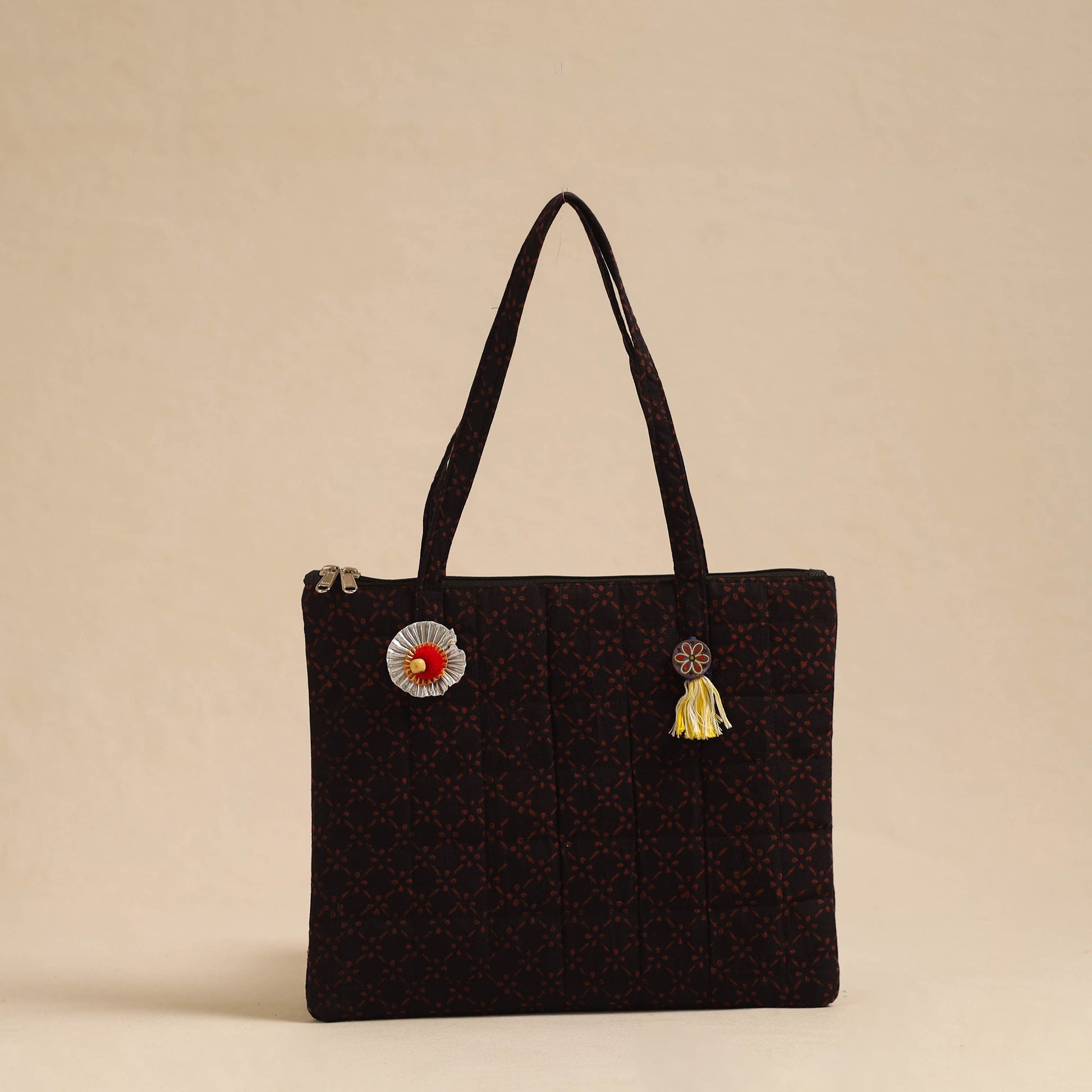 Black - Handcrafted Quilted Cotton Hand Bag 44