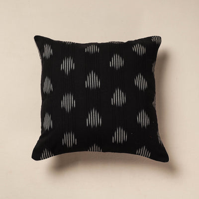 Black - Pochampally Ikat Cotton Cushion Cover (16 x 16 in)