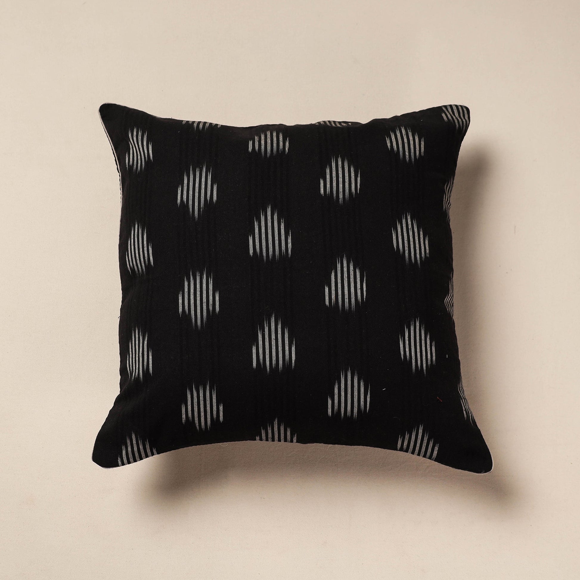 Black - Pochampally Ikat Cotton Cushion Cover (16 x 16 in)
