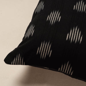 Black - Pochampally Ikat Cotton Cushion Cover (16 x 16 in)