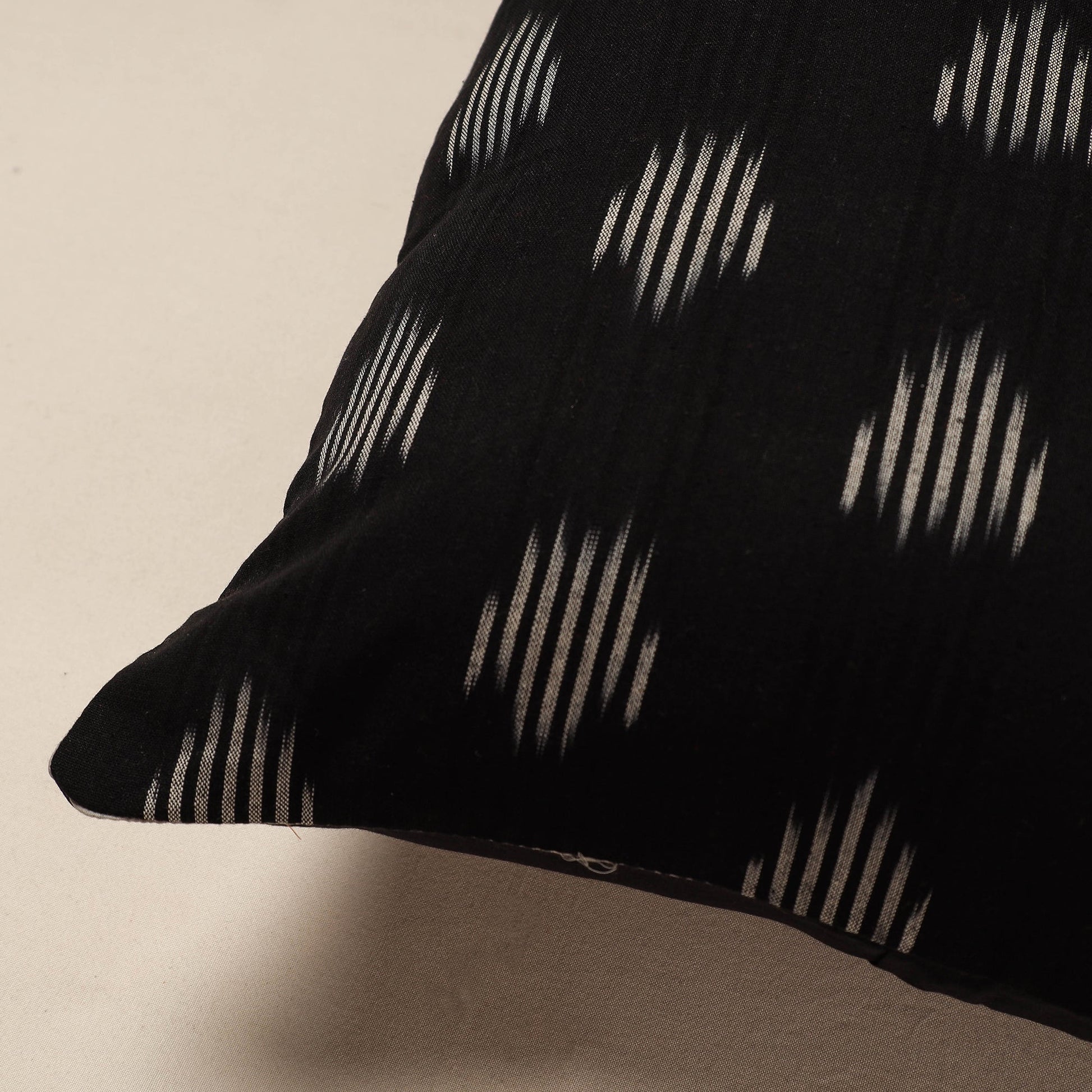 Black - Pochampally Ikat Cotton Cushion Cover (16 x 16 in)