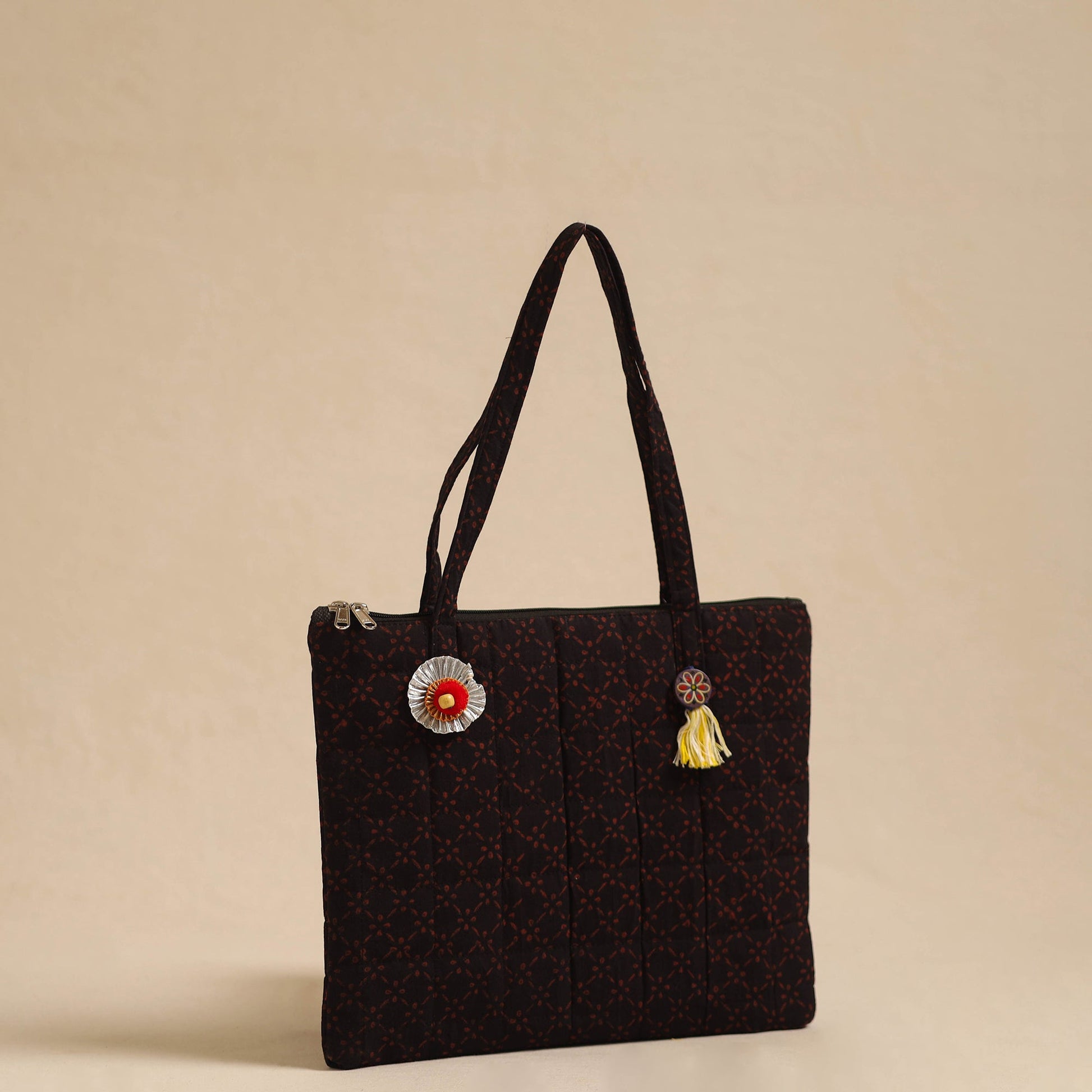 Black - Handcrafted Quilted Cotton Hand Bag 44