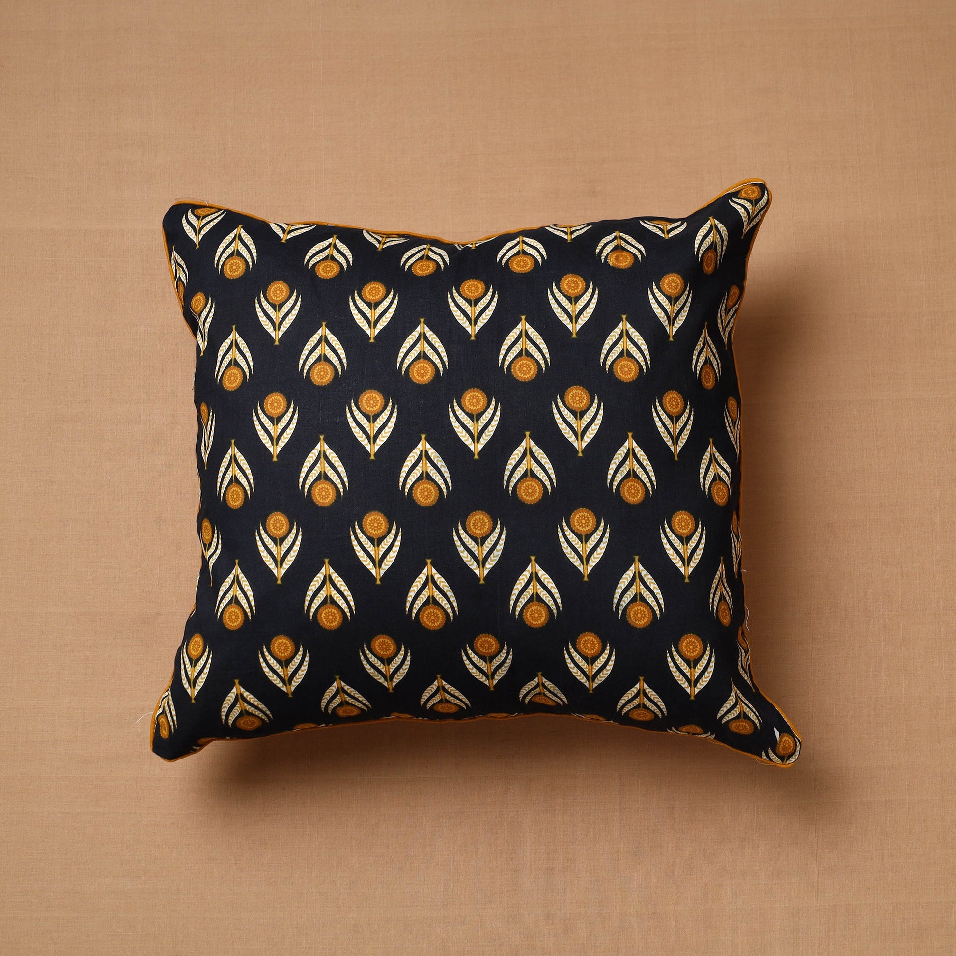 Black - Sanganeri Block Printed Cotton Cushion Cover (16 x 16 in) 01