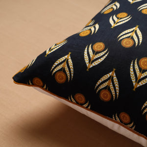 Black - Sanganeri Block Printed Cotton Cushion Cover (16 x 16 in) 01