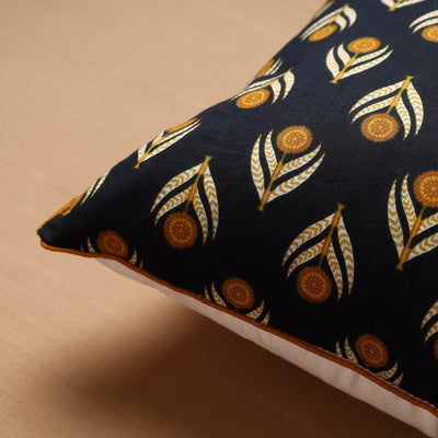 Black - Sanganeri Block Printed Cotton Cushion Cover (16 x 16 in) 01