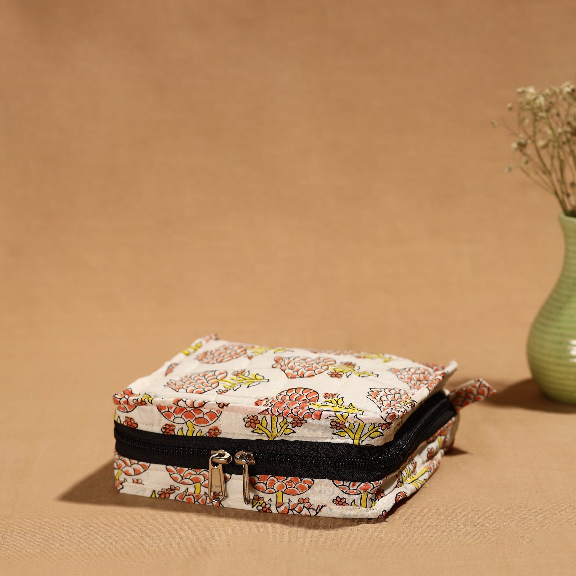 Beige - Handmade 4 Pockets Cotton Jewelry Bag 05