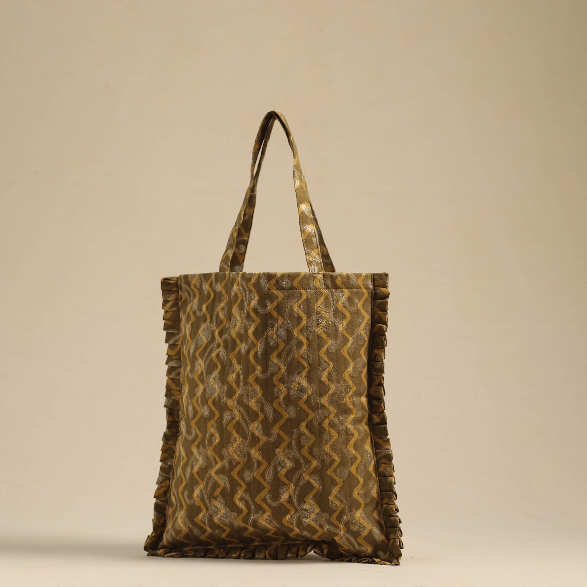 Brown - Handcrafted Cotton Frill Jhola Bag 33