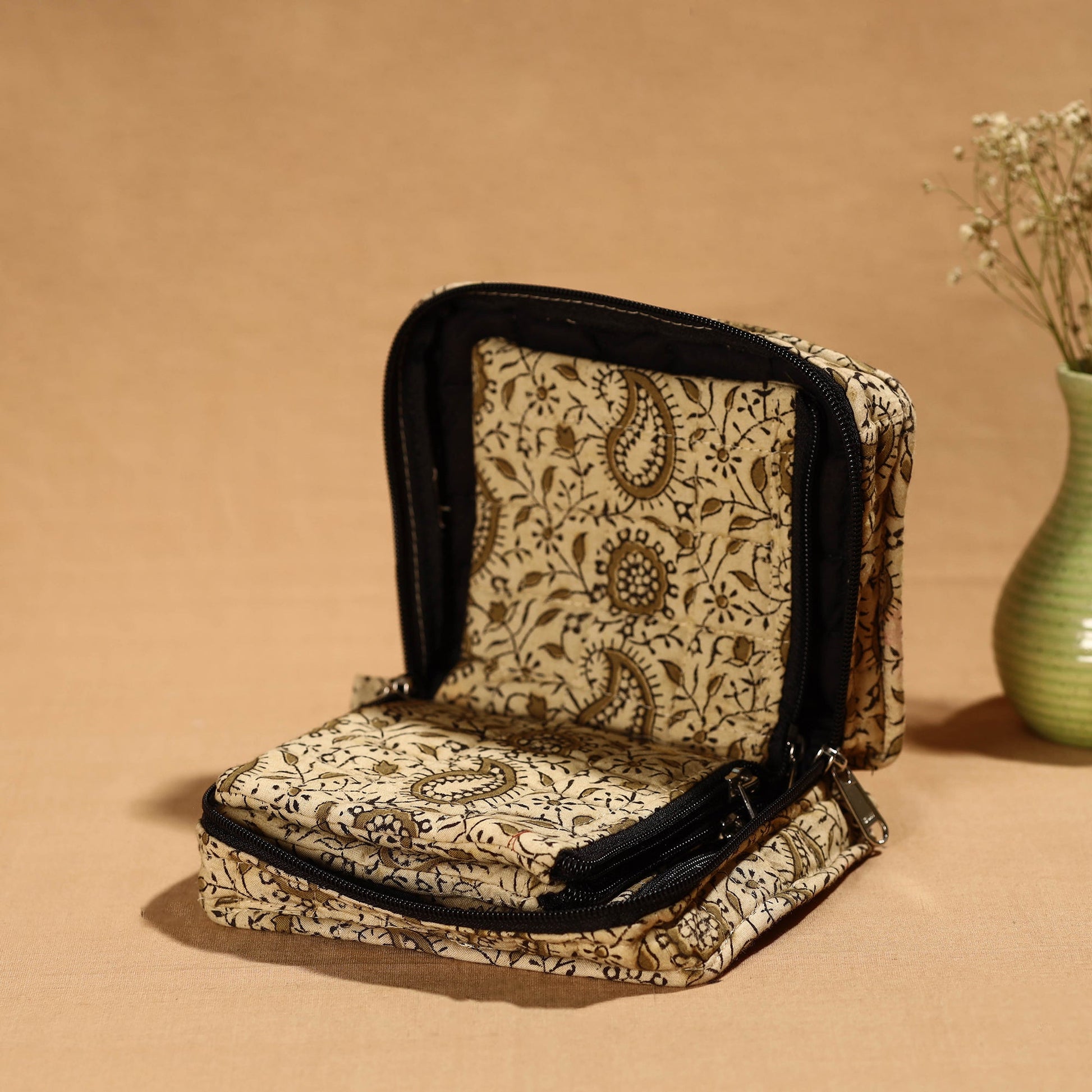 Beige - Handmade 4 Pockets Cotton Jewelry Bag 07