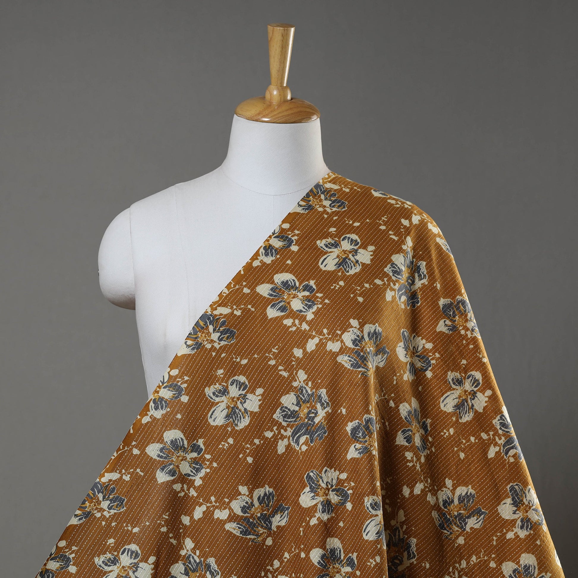Brown - Kantha Stitch Cotton Jaipur Print Fabric 11