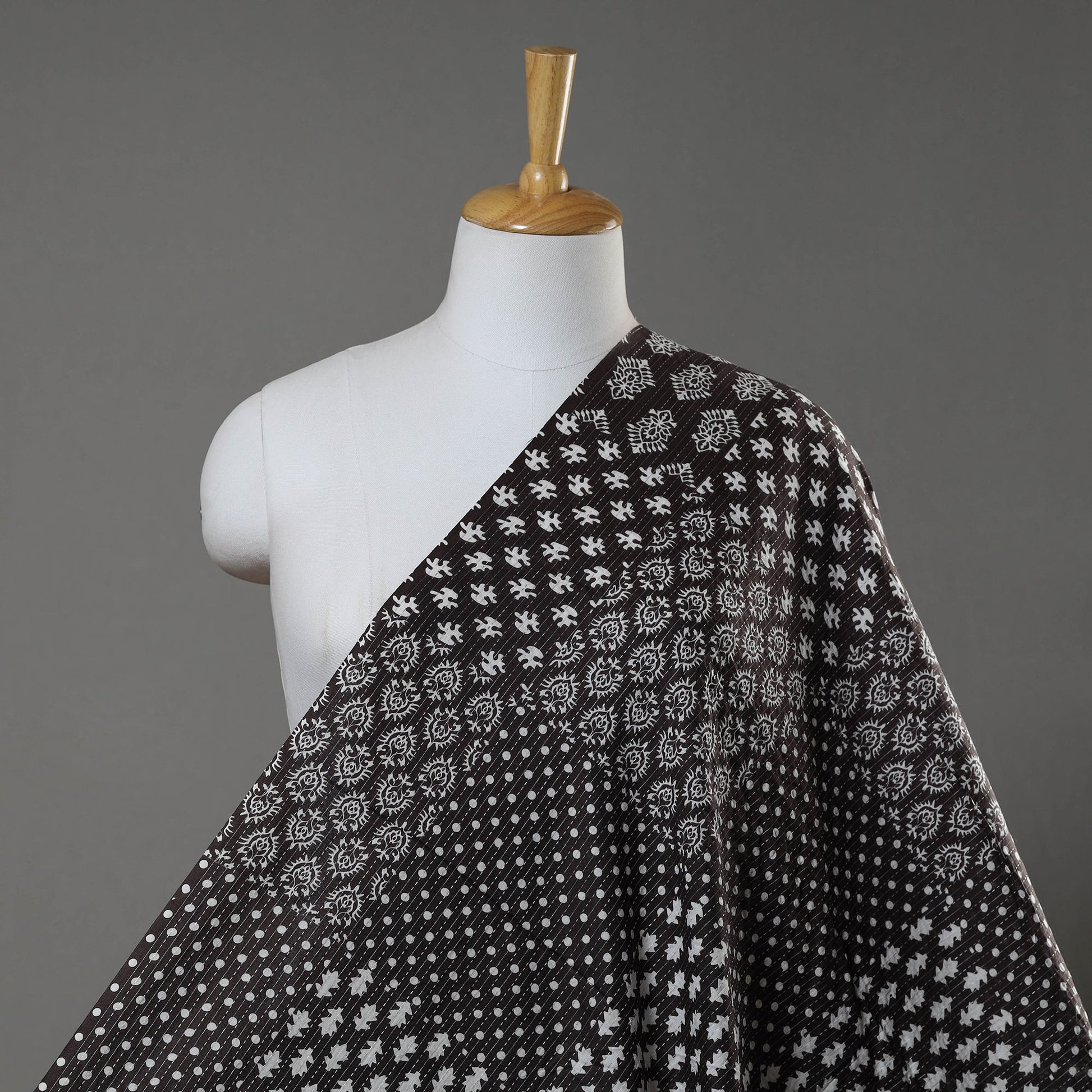 Black - Kantha Stitch Cotton Jaipur Print Fabric 07