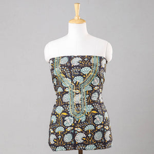 Black - Sequin & Bead Work Embroidery Sanganeri Block Printed Cotton Kurta Material - 2.5 meter