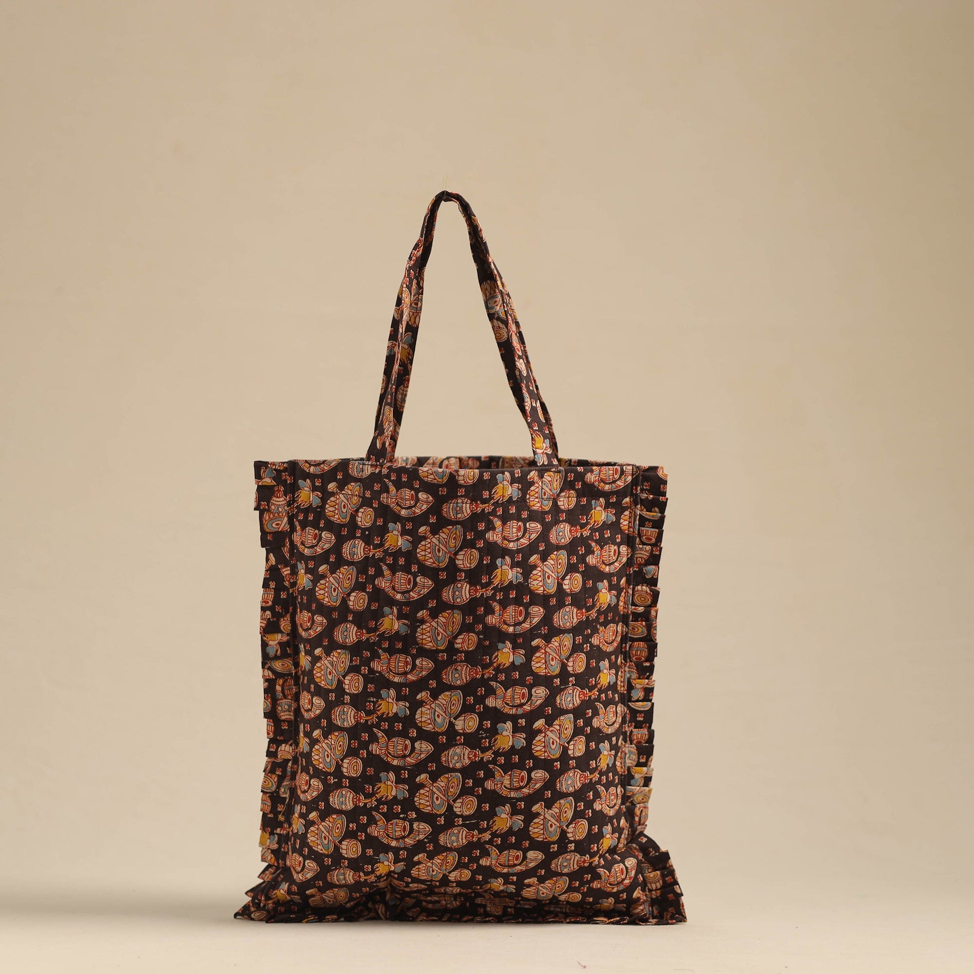 Brown - Handcrafted Cotton Frill Jhola Bag 47