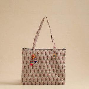 Beige - Handcrafted Quilted Cotton Hand Bag 56