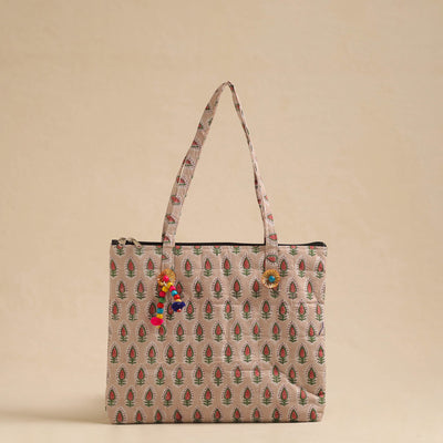 Beige - Handcrafted Quilted Cotton Hand Bag 56