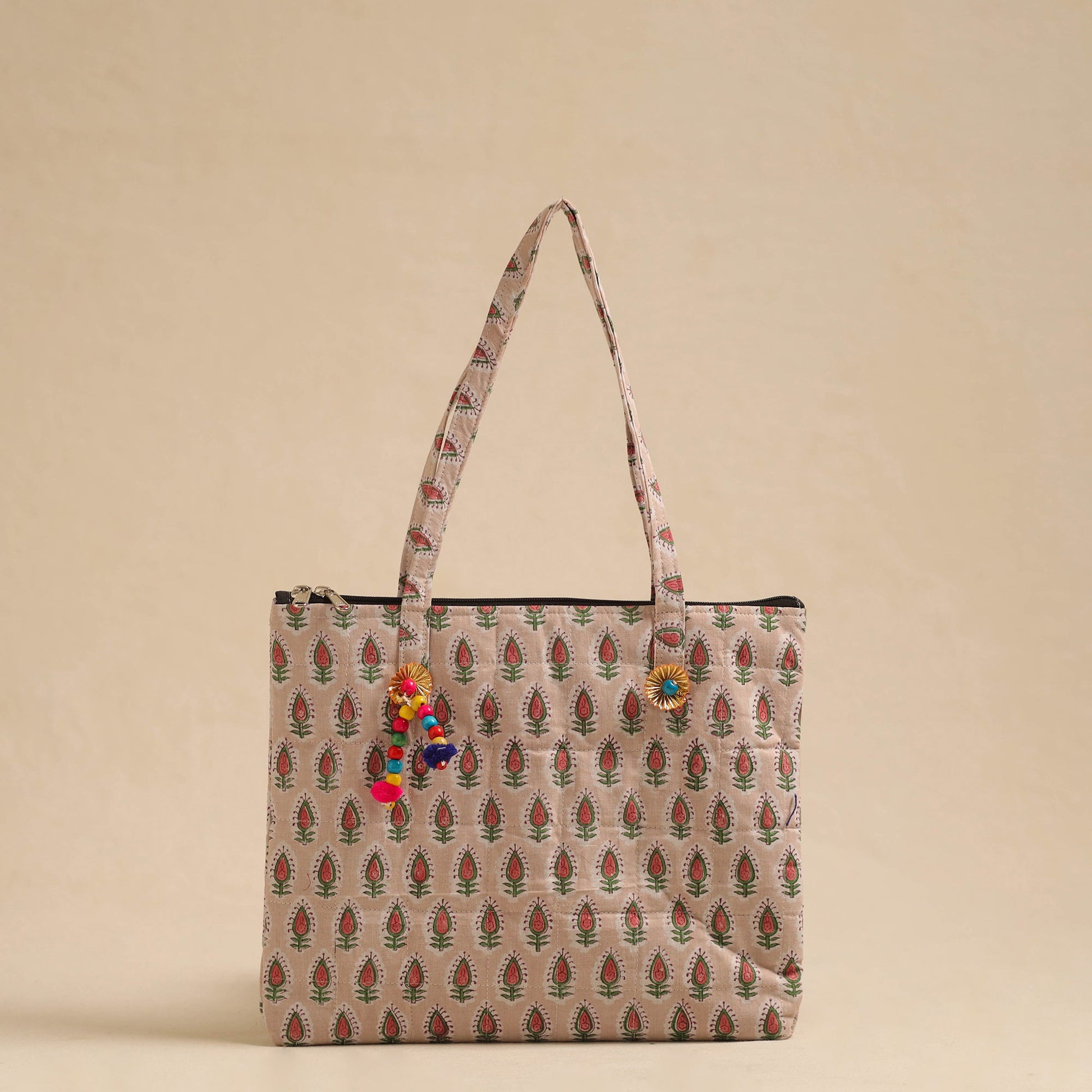 Beige - Handcrafted Quilted Cotton Hand Bag 56