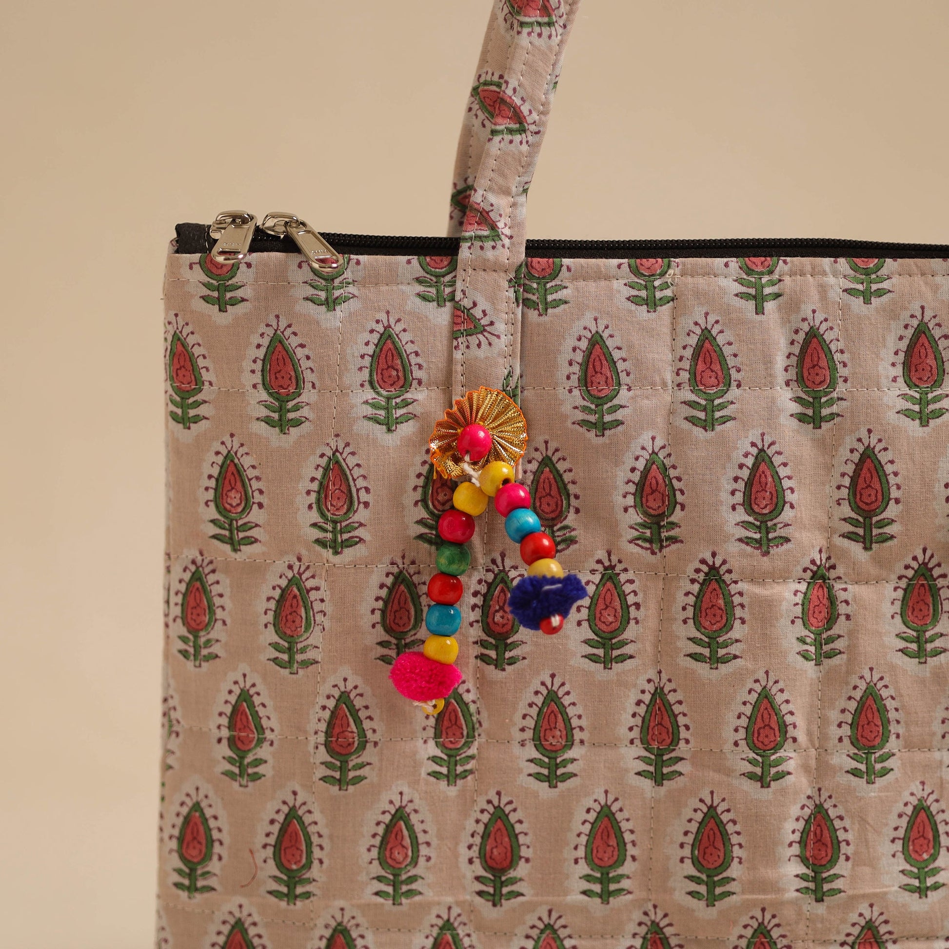 Beige - Handcrafted Quilted Cotton Hand Bag 56