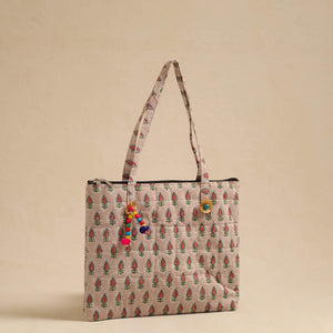 Beige - Handcrafted Quilted Cotton Hand Bag 56