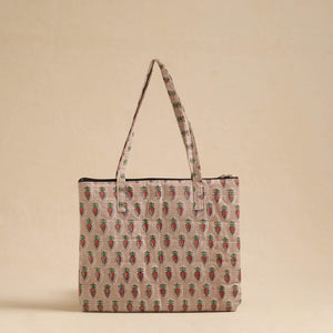 Beige - Handcrafted Quilted Cotton Hand Bag 56