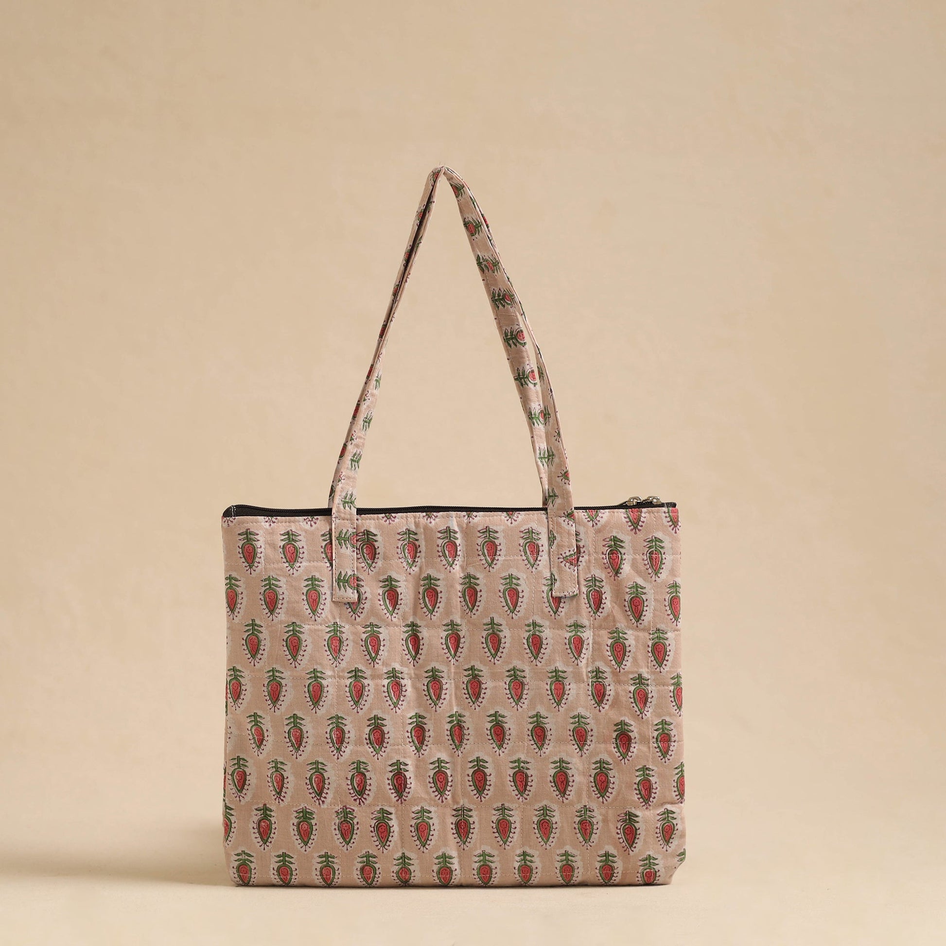 Beige - Handcrafted Quilted Cotton Hand Bag 56