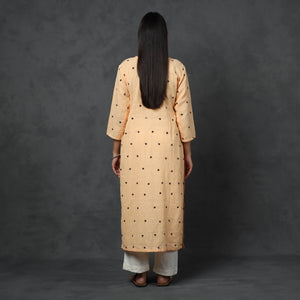 Beige - Organic Kala Cotton Handloom Mirror Work Long Kurta