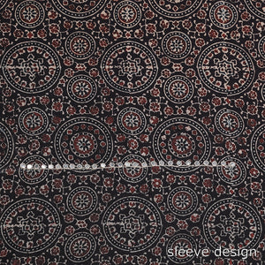 Black - Sequin & Bead Work Embroidery Ajrakh Block Printed Cotton Kurta Material - 2.5 meter