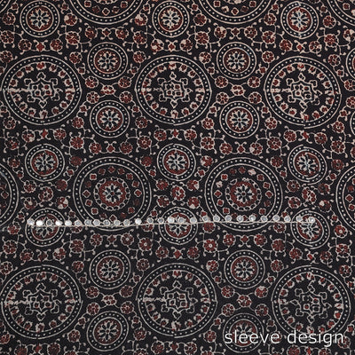 Black - Sequin & Bead Work Embroidery Ajrakh Block Printed Cotton Kurta Material - 2.5 meter