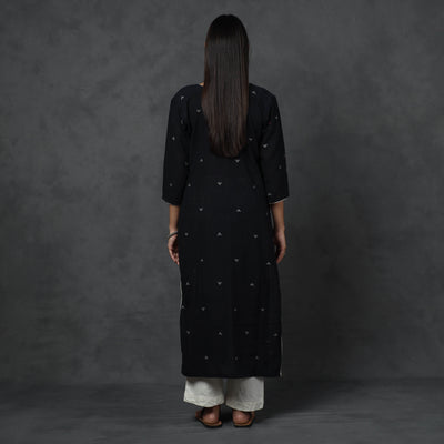 Black - Organic Kala Cotton Handloom Buti Long Kurta