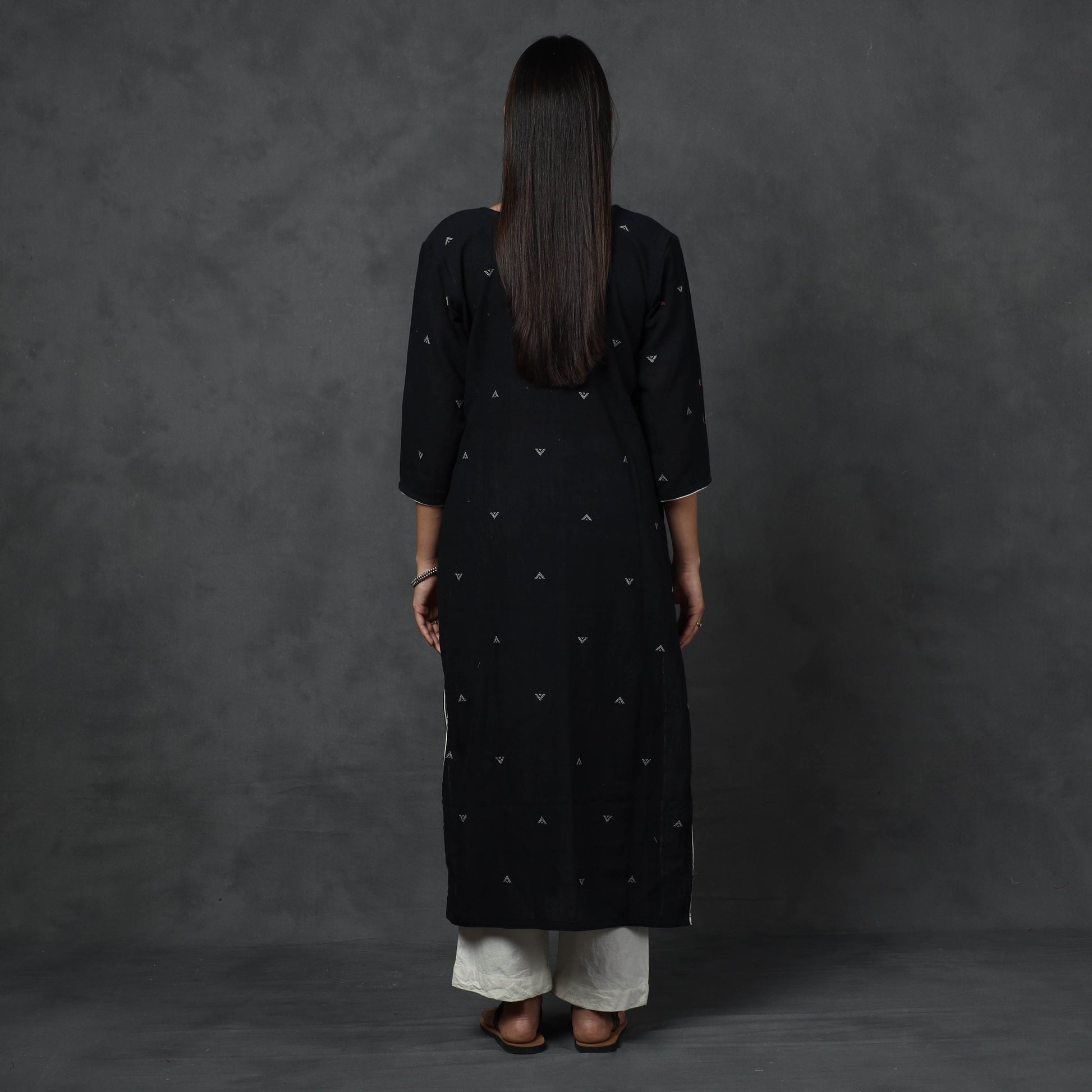 Black - Organic Kala Cotton Handloom Buti Long Kurta