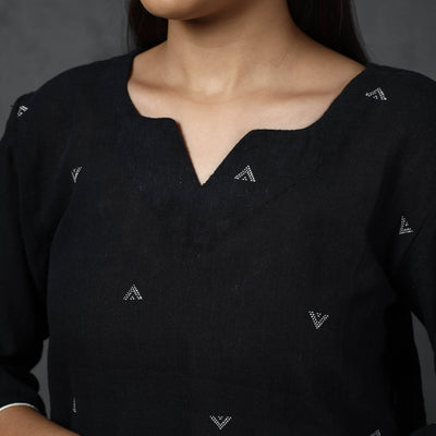 Black - Organic Kala Cotton Handloom Buti Long Kurta